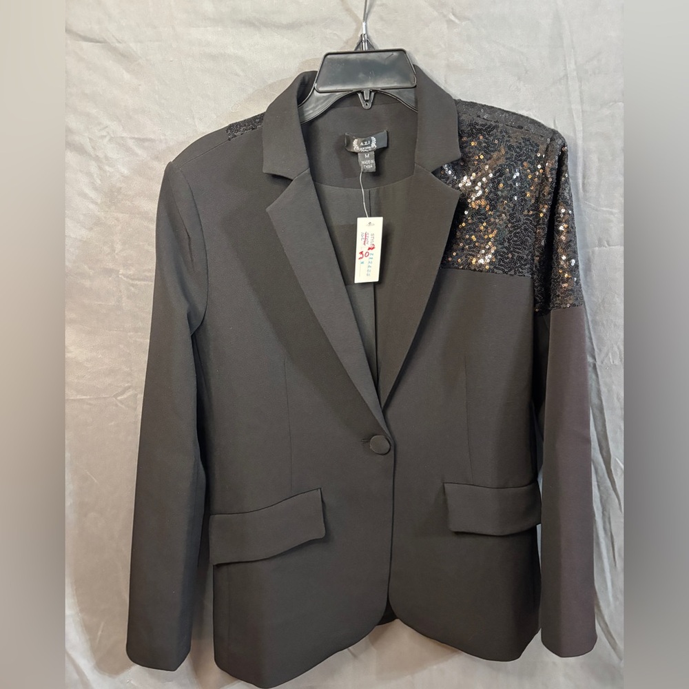 Black A.Z.I New York Professional Blazer with Sequin Shoulder
